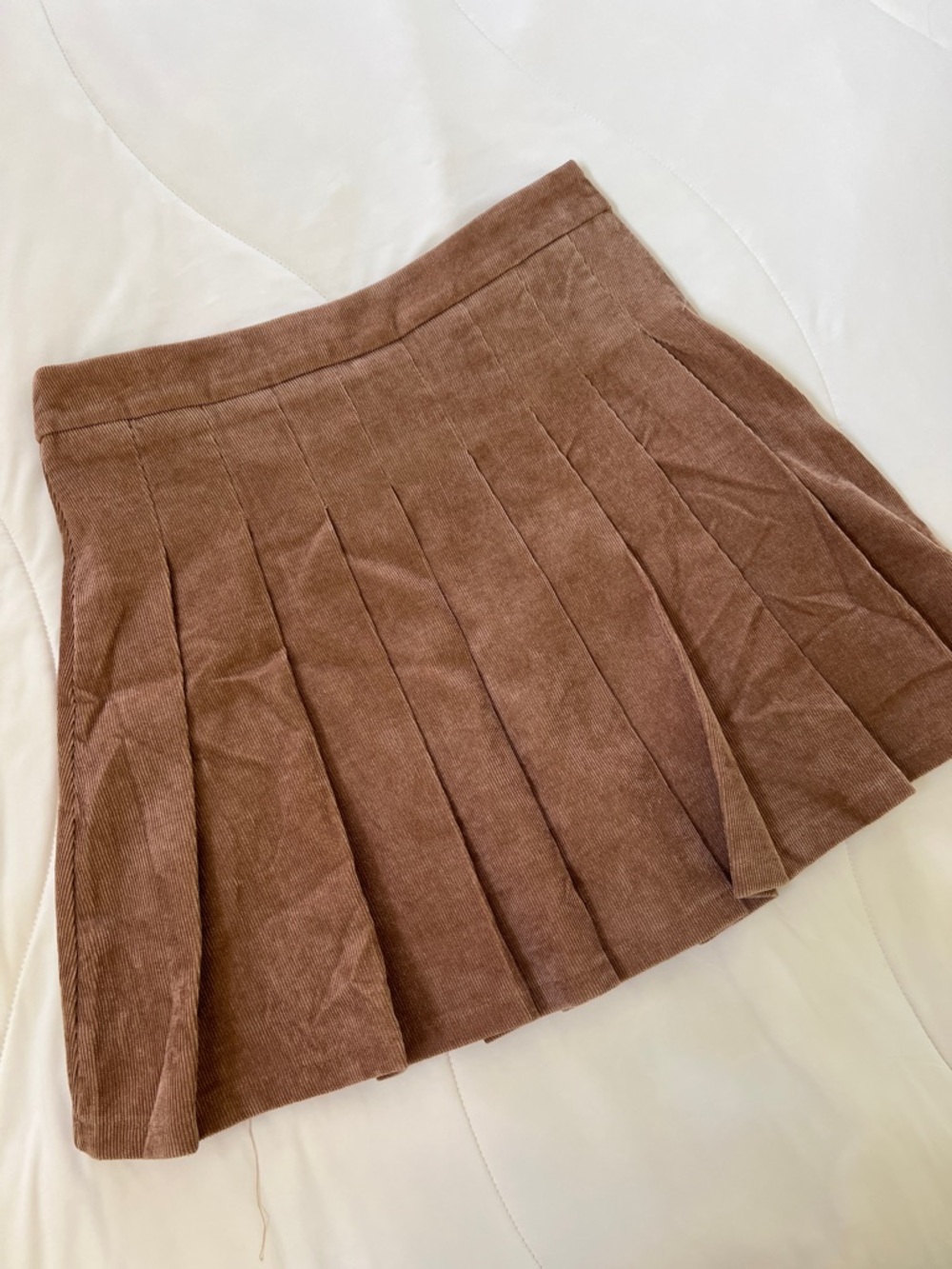 Brown Corduroy Pleated Mini Skirt Skort